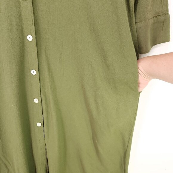 9Seed Long Shirt Dress Maxi Button Up Semi Sheer Medium Green Collard Made USA - Picture 10 of 14